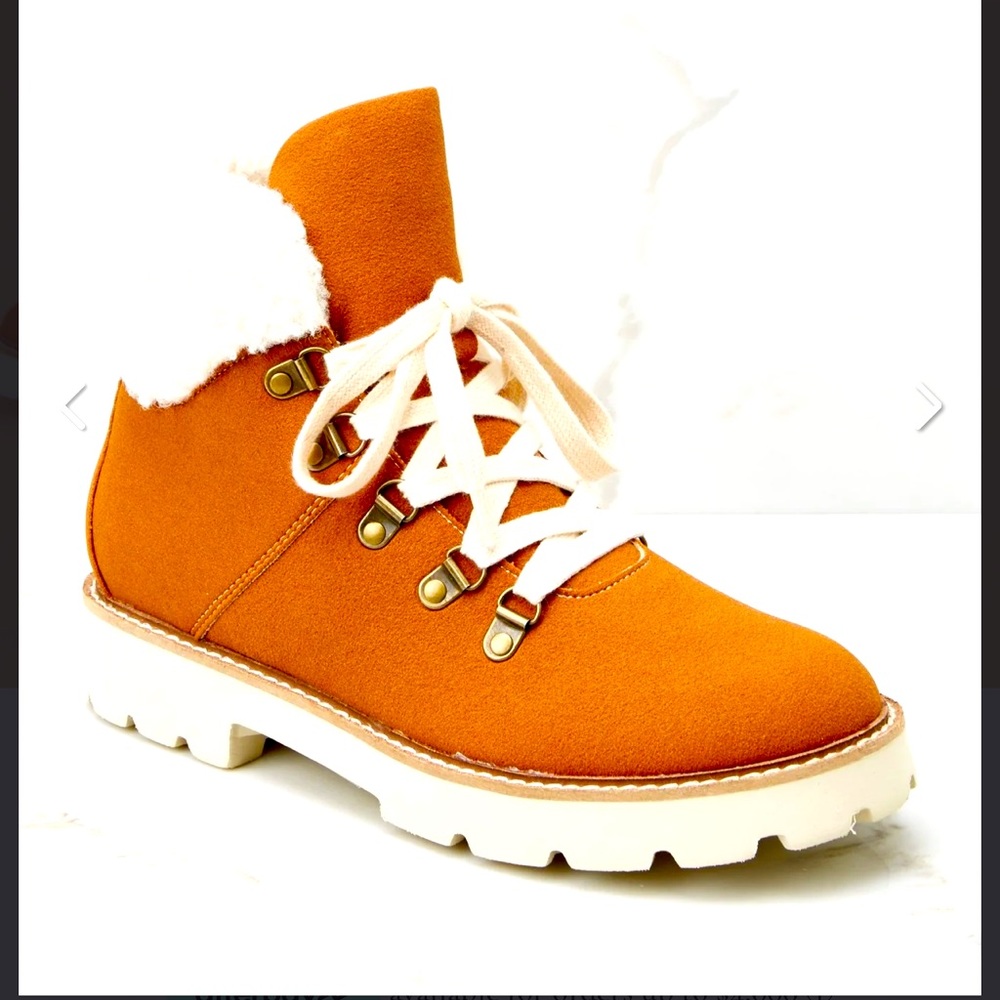 New Kennedy Cognac Suede Look Shearling  Trim  Hiker Boots various sizes